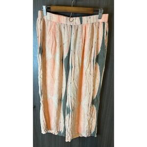 Umgee Palazzo Pants Womens Large Orange Ikat Print Pockets Crop Wide Leg Pull On